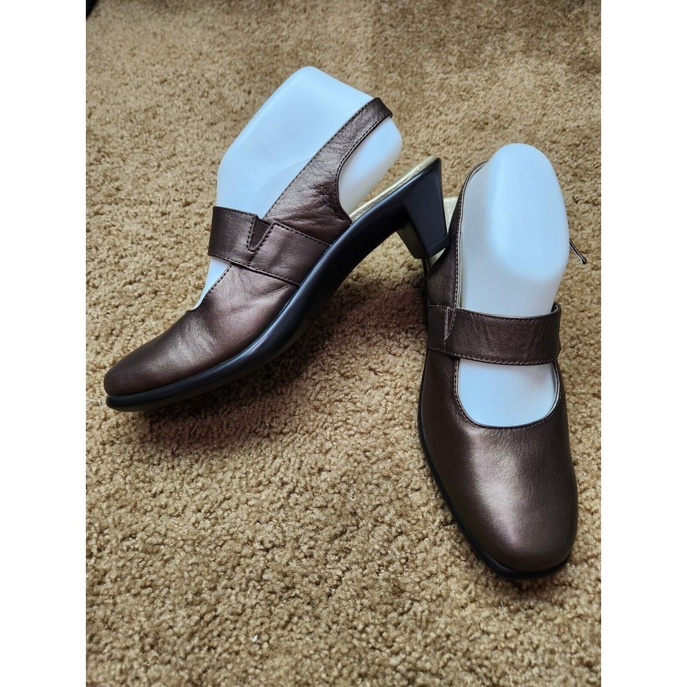 Akaishi Sandals Womens 8 Bronze Yuzu Mary Jane Slip‎ On Brown Leather Toe Heel